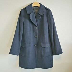 Talbots Navy Wool Blend Button Front Coat Sz 14 Classic Winter Sophisticated